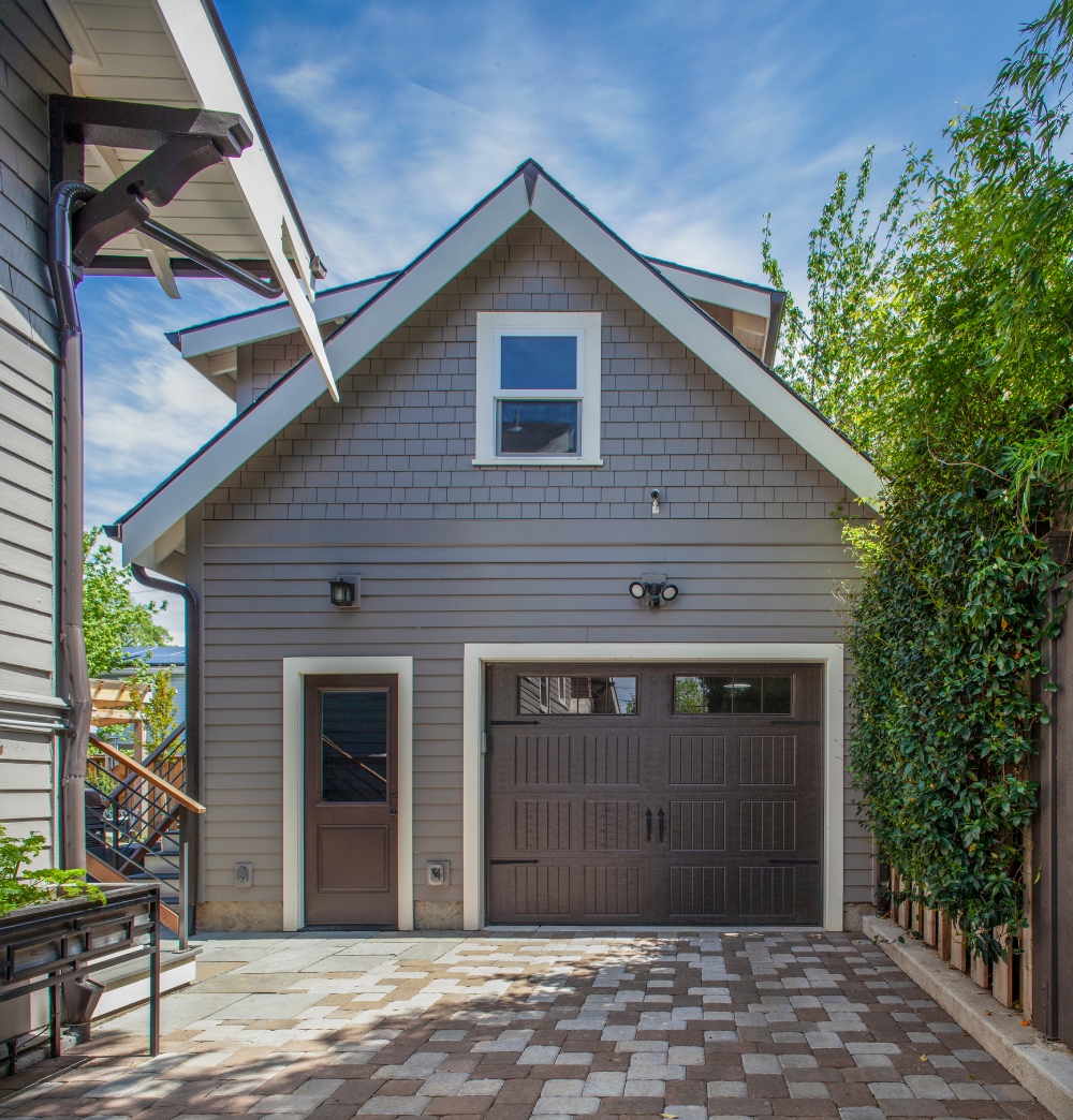 Remodeled historically accurate garage with dormer addition.